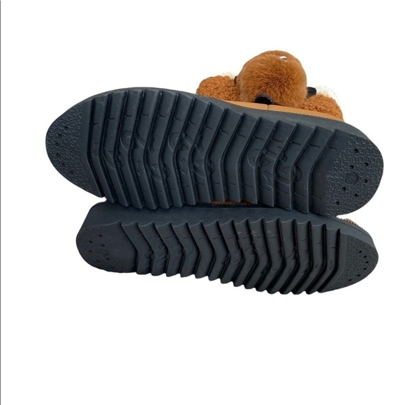 NEW Ankle Boots Brown Pom-Pom Bow Accent Faux Shearling Lined Plush Sz 36 - Picture 5 of 7